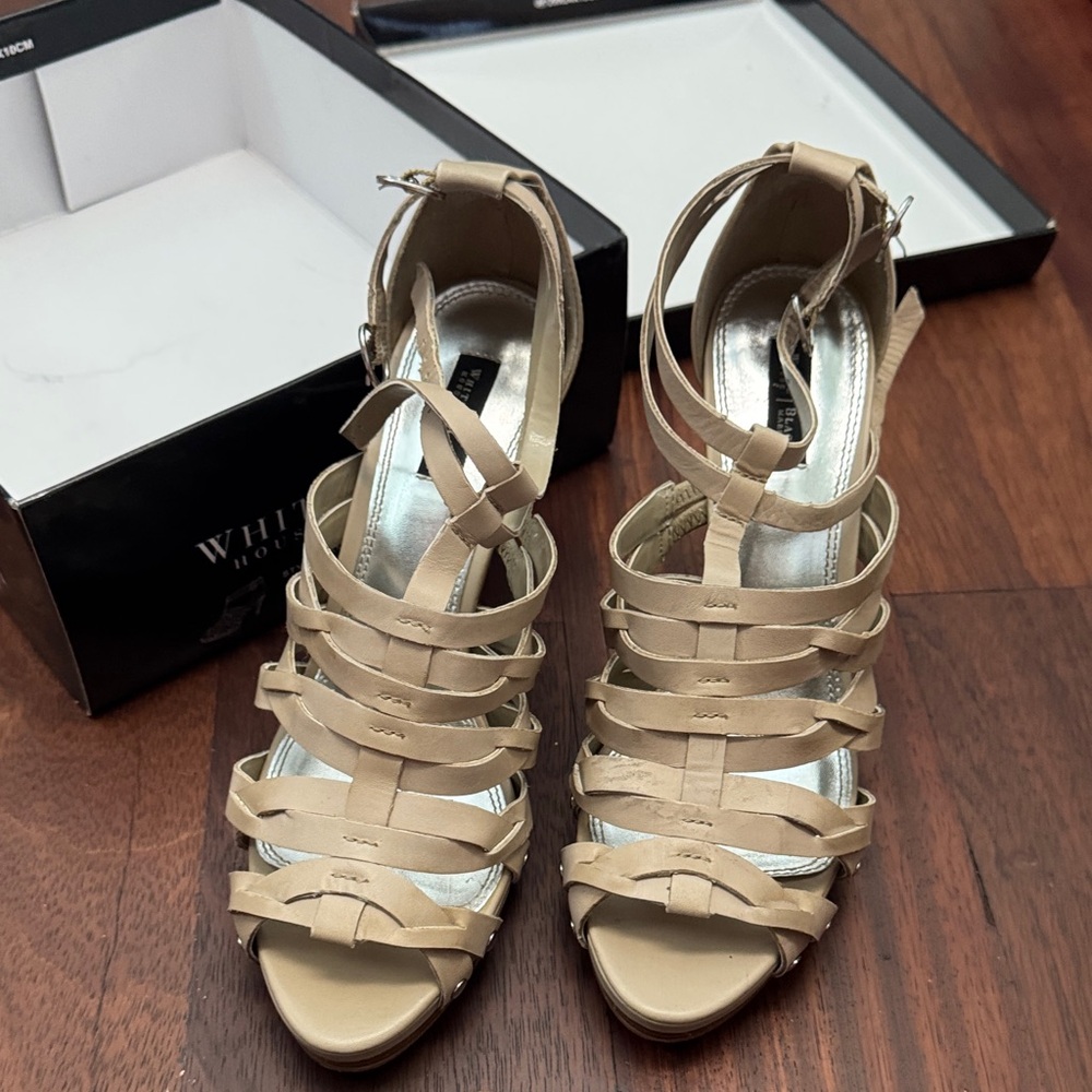 White House Black Market Tan Strappy Sandals